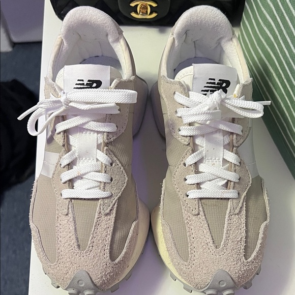 New Balance Taupe and White Sneakers - Picture 2 of 5